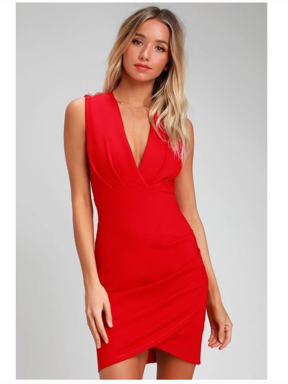 Lulu's Cocktail Hour Red Sleeveless V-Neck Bodycon Mini Dress